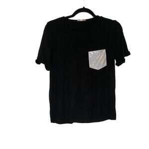 GB Black Tshirt with Holographic Metallic Silver Pocket Size S